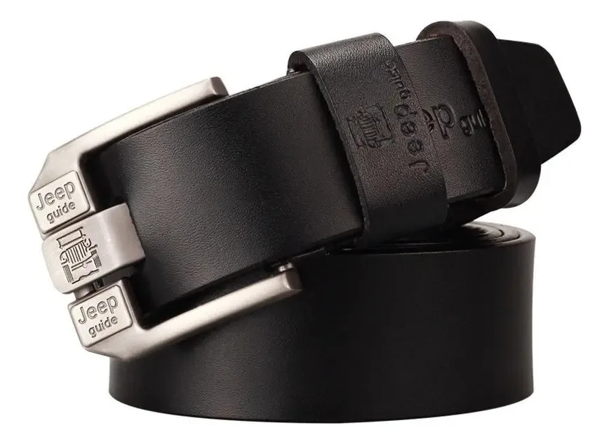 Cintos de couro bovino elegantes para homens, cor: preto, design de tecido, listras, tamanho 115