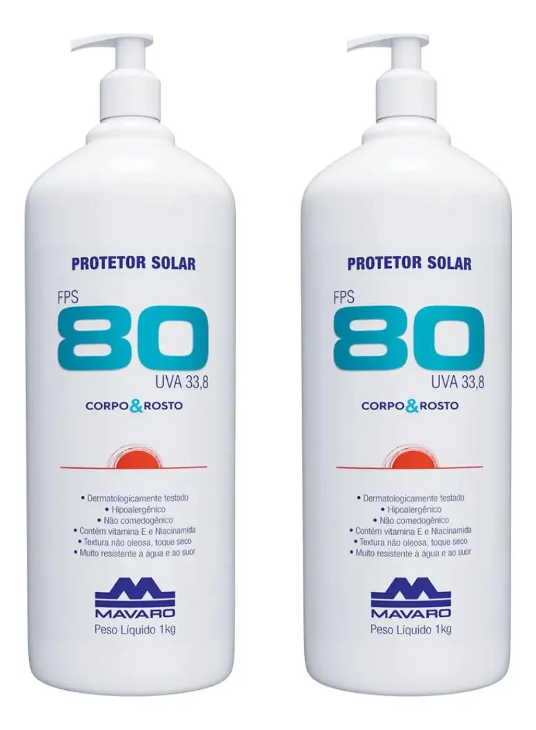 Kit 2 Protetor Solar Corpo E Rosto 1kg Raios Uv Fps80 Mavaro