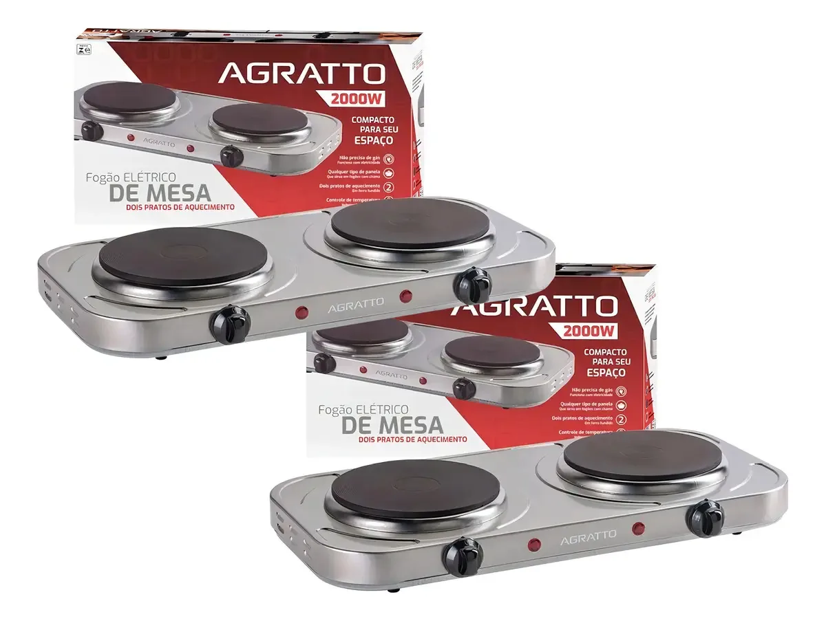 Kit 2 Fogões Elétrico Indução Tomada De Mesa 2 Bocas Prato