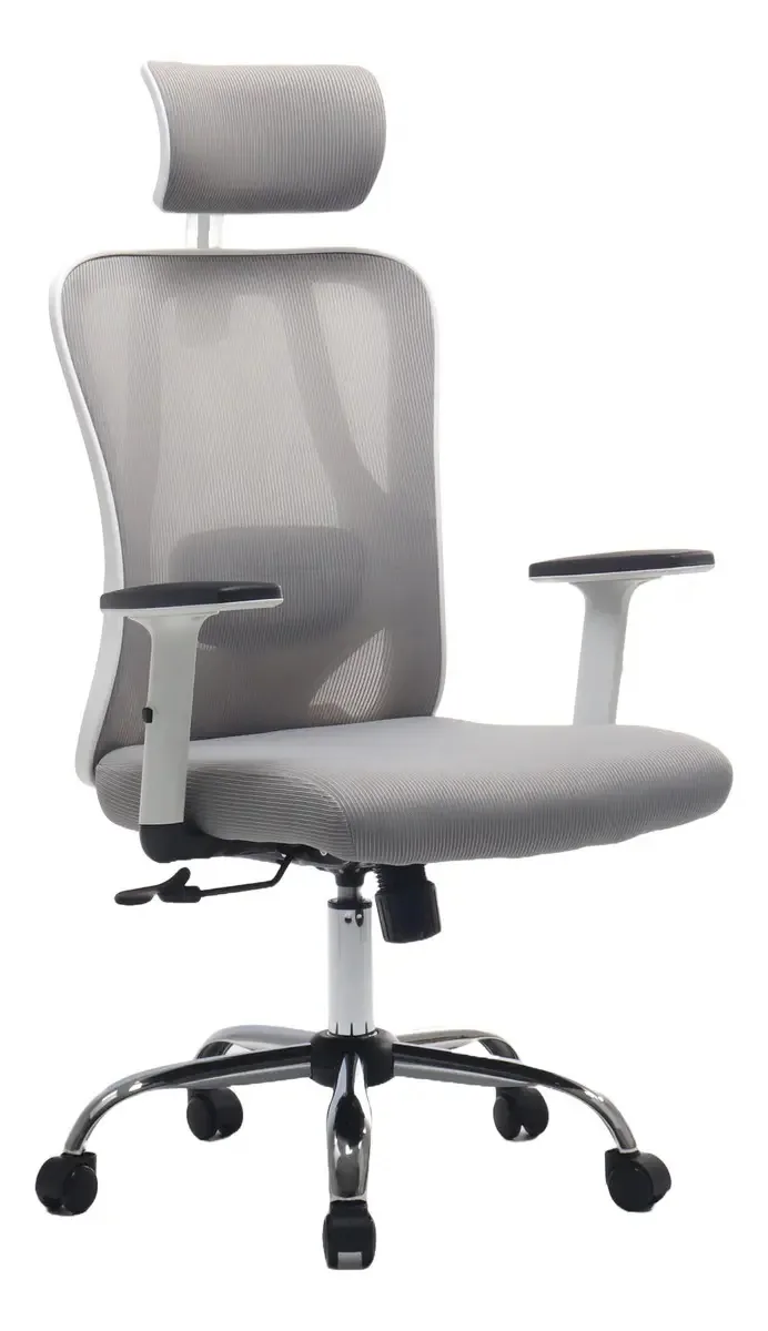 Cadeira de escritório Pro Executive com apoios de braços ajustáveis, cor: cinza, material de estofamento, malha