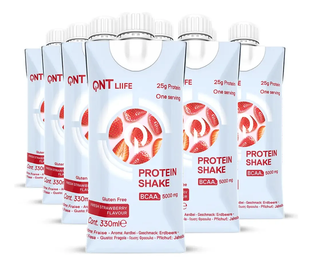 Bandeja de 12 batidos de proteína 330ml 25gr Qnt Sabor Morango