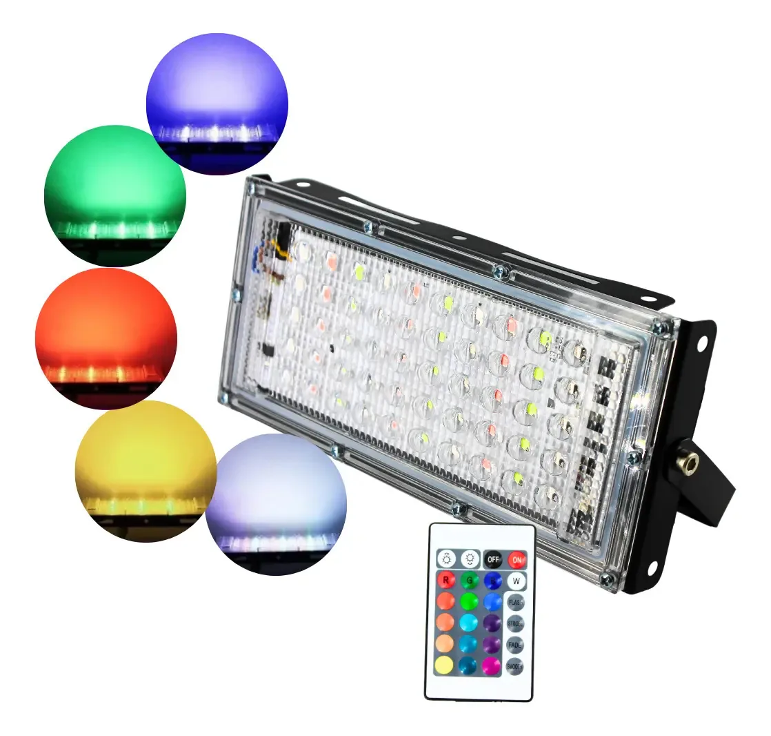 Pacote de 5 refletores RGB, caixa LED multicolorida preta de 50 W