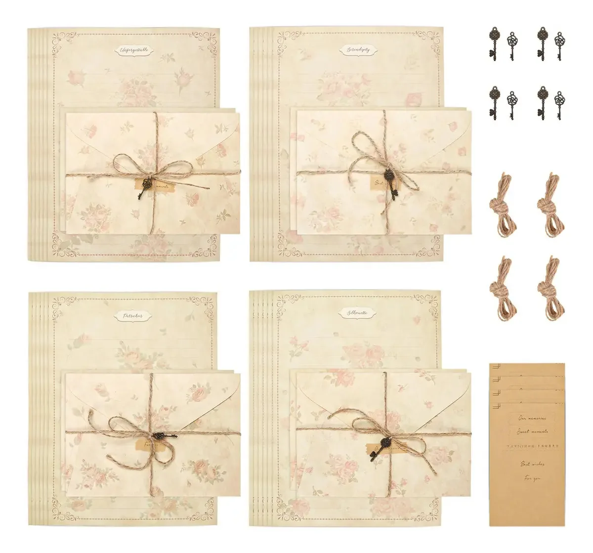 Conjunto de envelopes vintage de papel floral e papelaria Lele Life