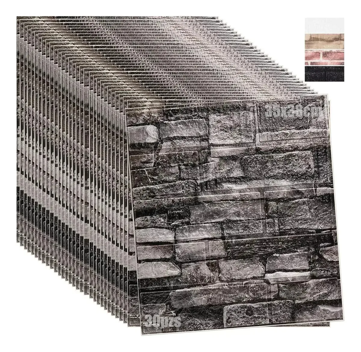30 peças de adesivo de parede com padrão de tijolo, painéis decorativos 3D, cor preta
