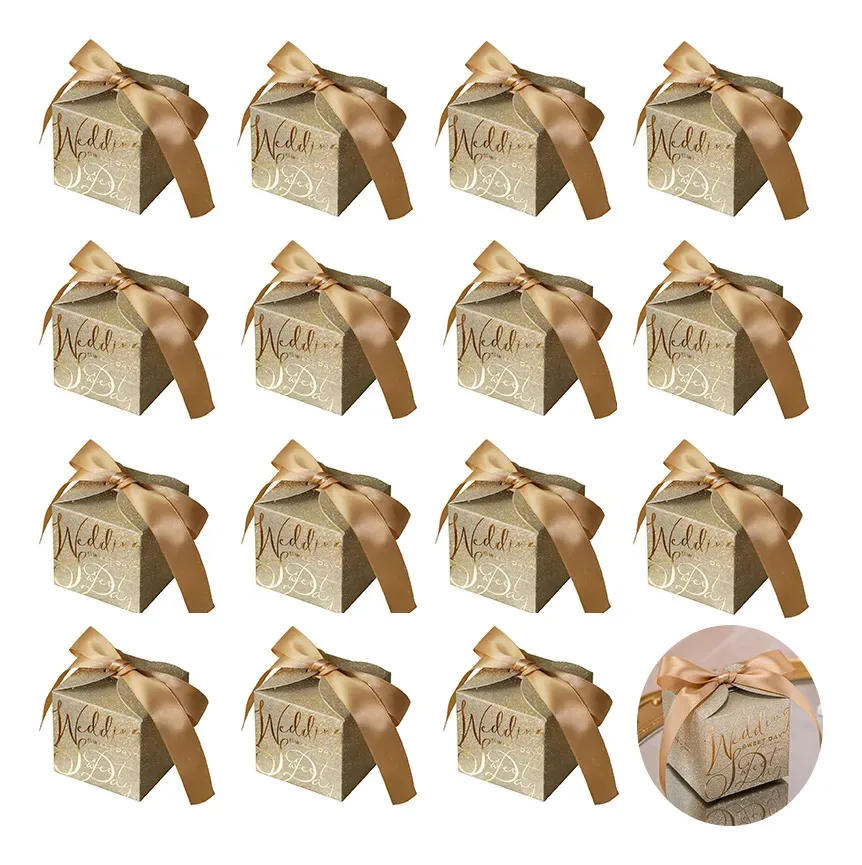 25 caixas para doces Caixas para lembranças doces, cor de casamento, ouro, champanhe