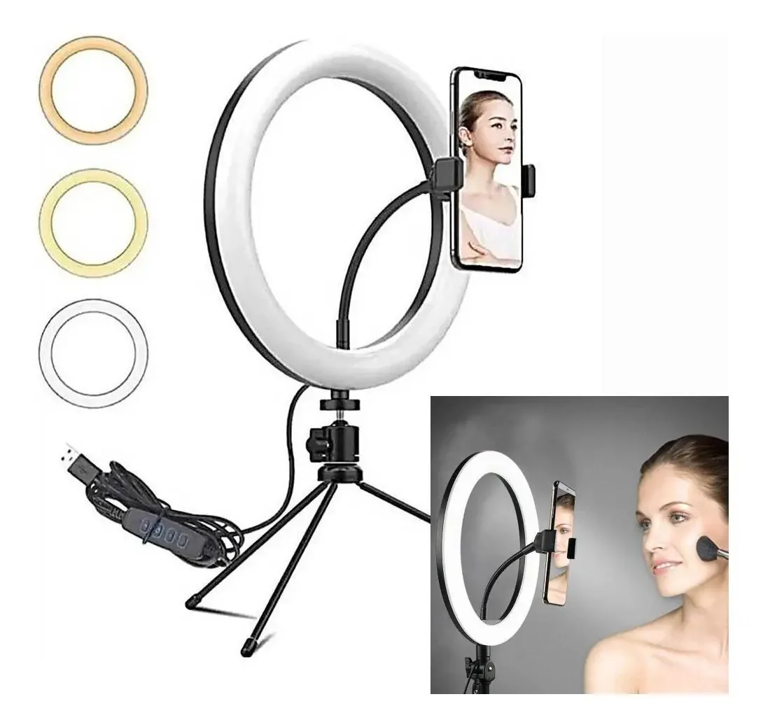 Ring Light Profissional Iluminação 20cm Mini Tripé Suporte