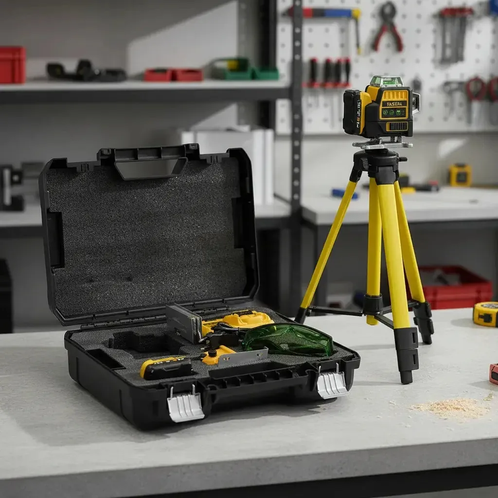 Nível de laser autonivelante Figoimport, nível de laser 4D de 16 linhas, Ip54, nível de laser 4 x 360° com suporte para tripé, bateria de 1 x mAh, controle remoto, display LED, porta de...