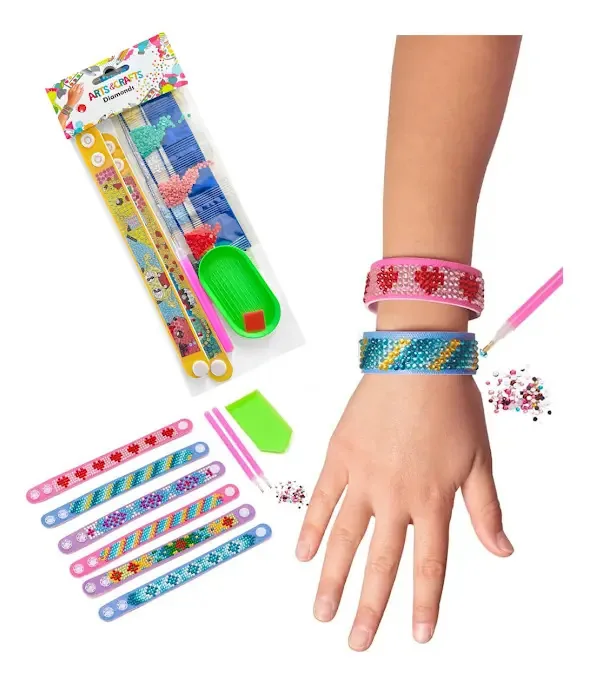 Conjunto de kit de pintura de diamantes para decorar pulseiras x pacote com 6 para crianças