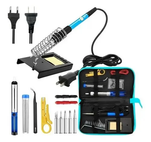 Kit de solda Ferro de solda e estanho 60w Temp. Azul ajustável