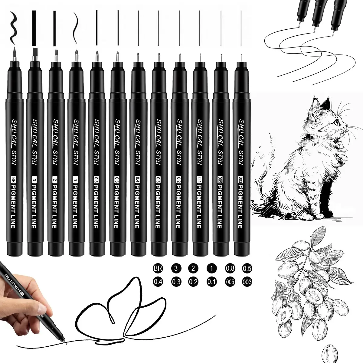 Canetas-tinteiro de 12 peças, canetas de caligrafia artística de ponta fina, canetas de desenho técnico, canetas para escrever