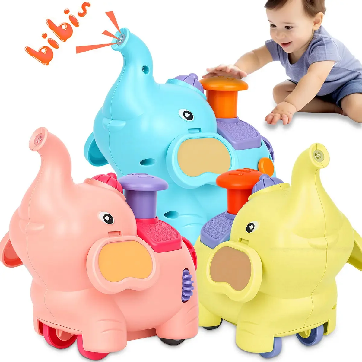 Conjunto de 3 carrinhos de brinquedo em forma de elefante
