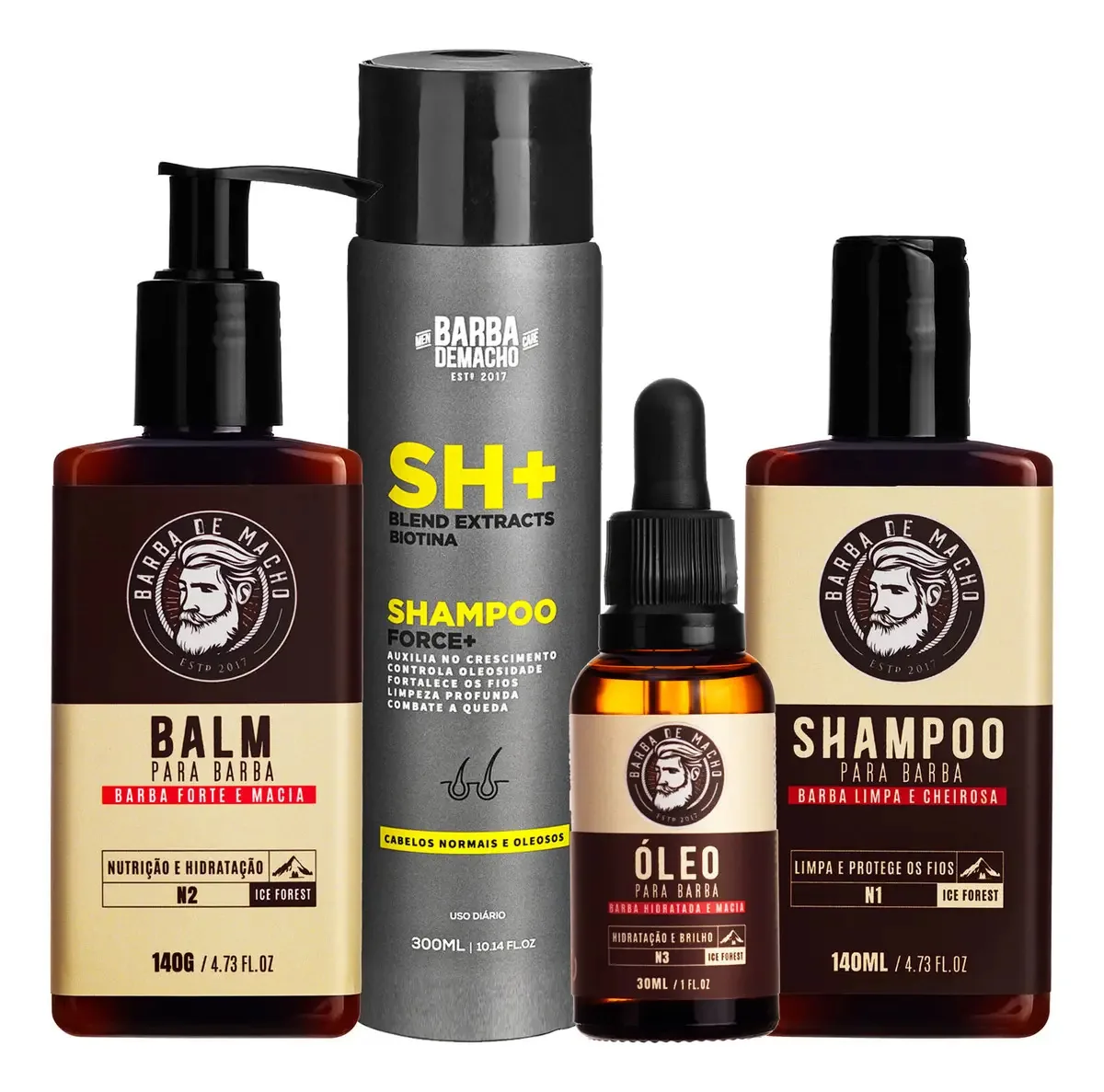 Kit Masculino Cuidados Barba E Cabelo Shampoo Balm E Oleo