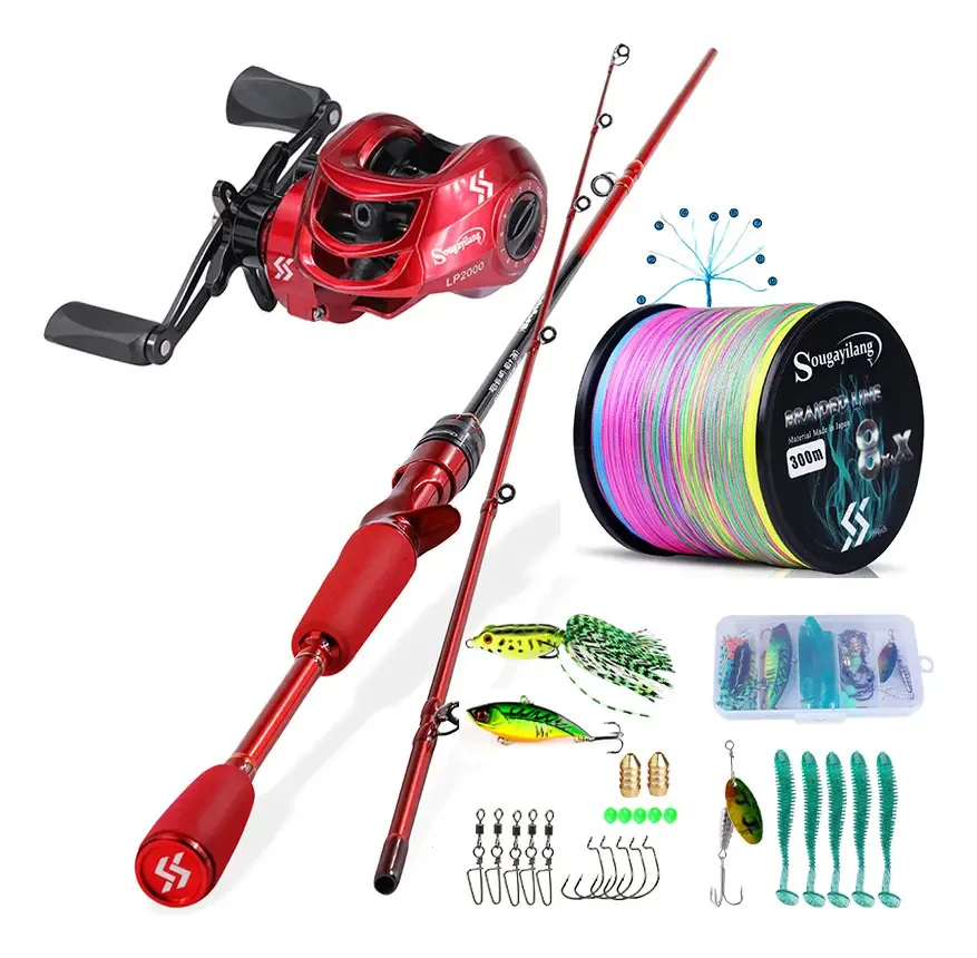 Vara De Pesca Completo 1,80m Vara + Carretilha 7,2:1 Lado Direito E Linha + Acessórios Sougayilang
