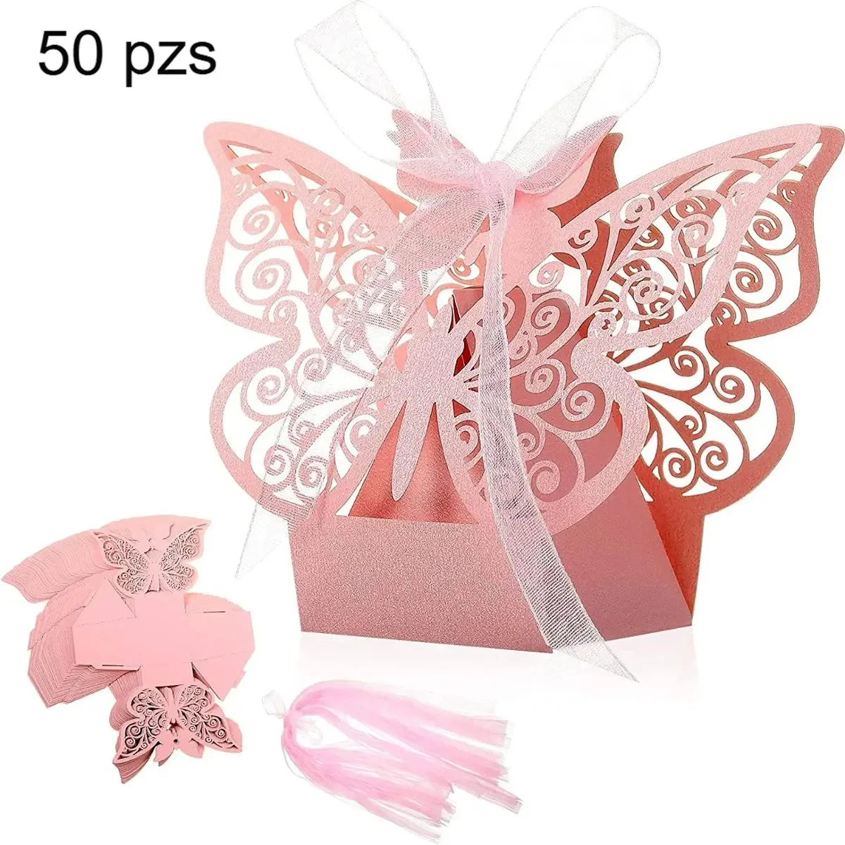 50 caixas para caixas de doces, festa de casamento, rosa borboleta