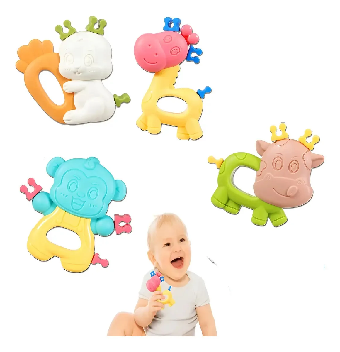 Conjunto de 4 grilos didáticos Rattles Baby Animal Color