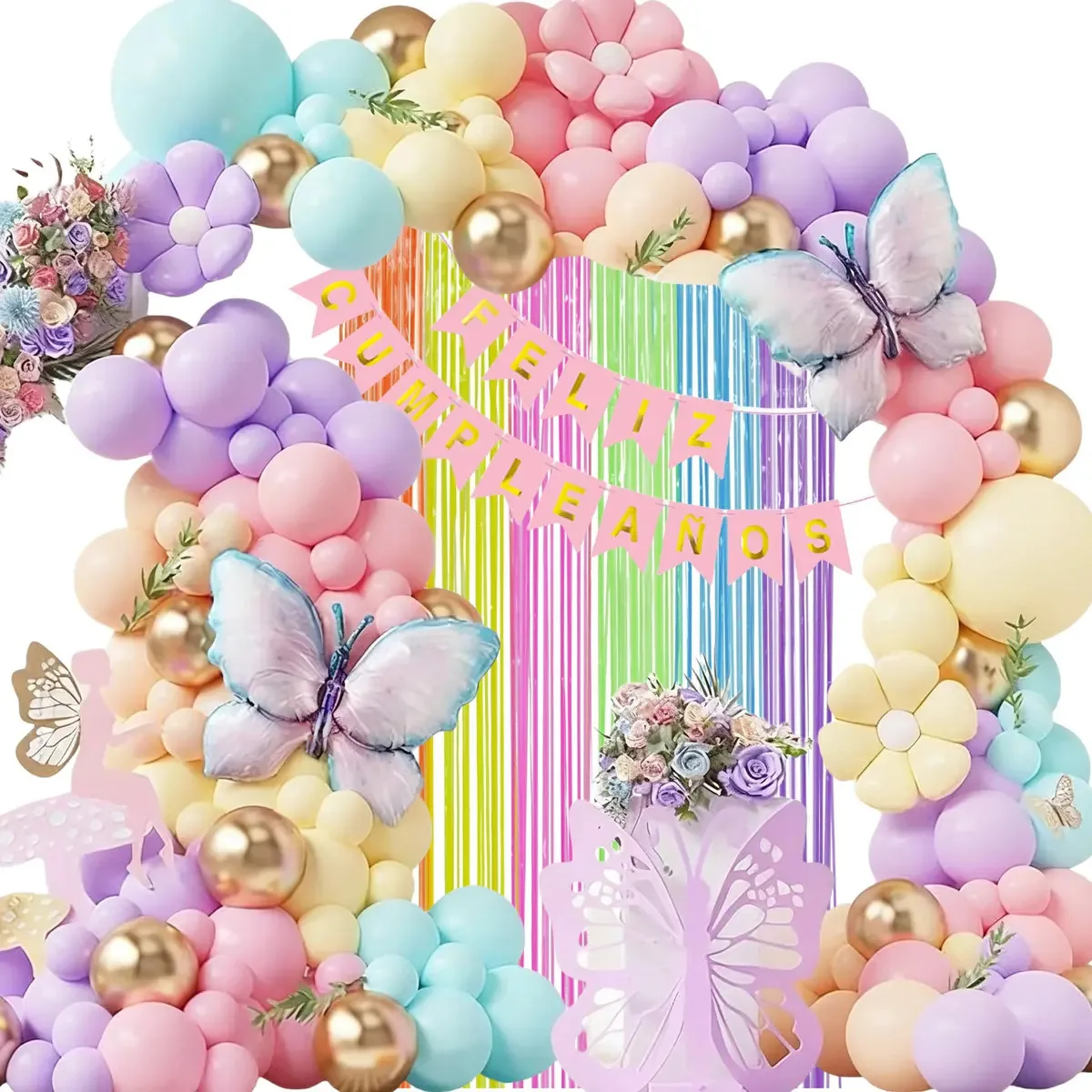 Conjunto de balões borboleta, conjunto de 147 peças para festas de margarita, inclui balões de látex em tons pastel e outros acessórios, perfeito para aniversários, festas e casamentos