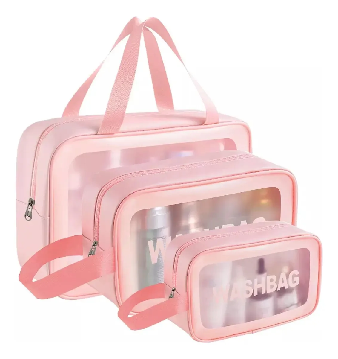 Estojos de maquiagem, conjunto de bolsas de cosméticos, 3 bolsas de higiene rosa