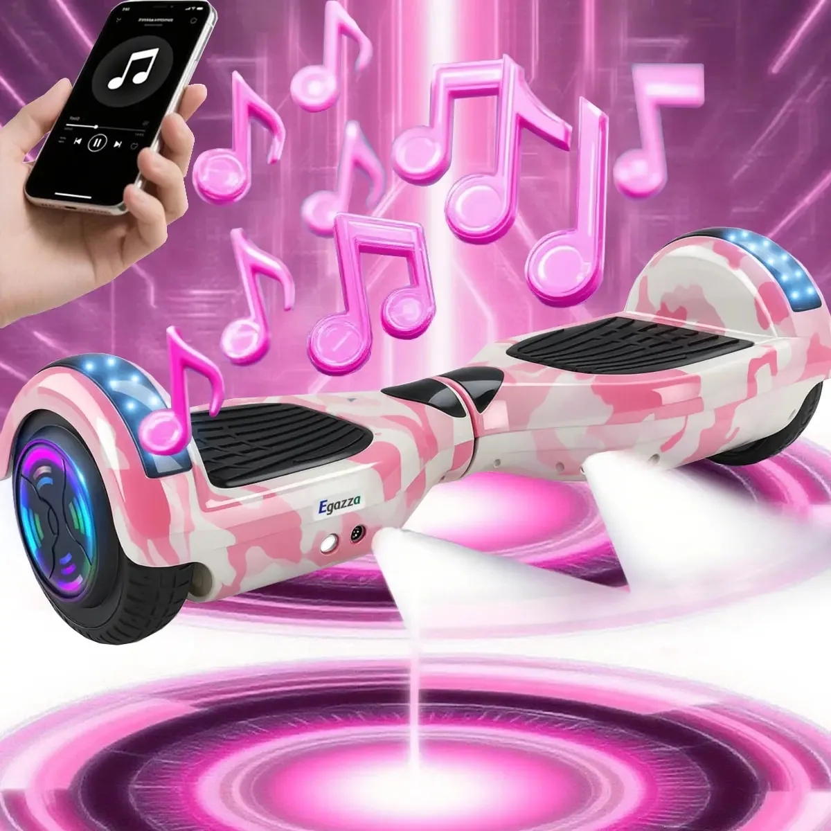 Hoverboard Skate Elétrico Bluetooth Egazza K5 Rosa Pálido