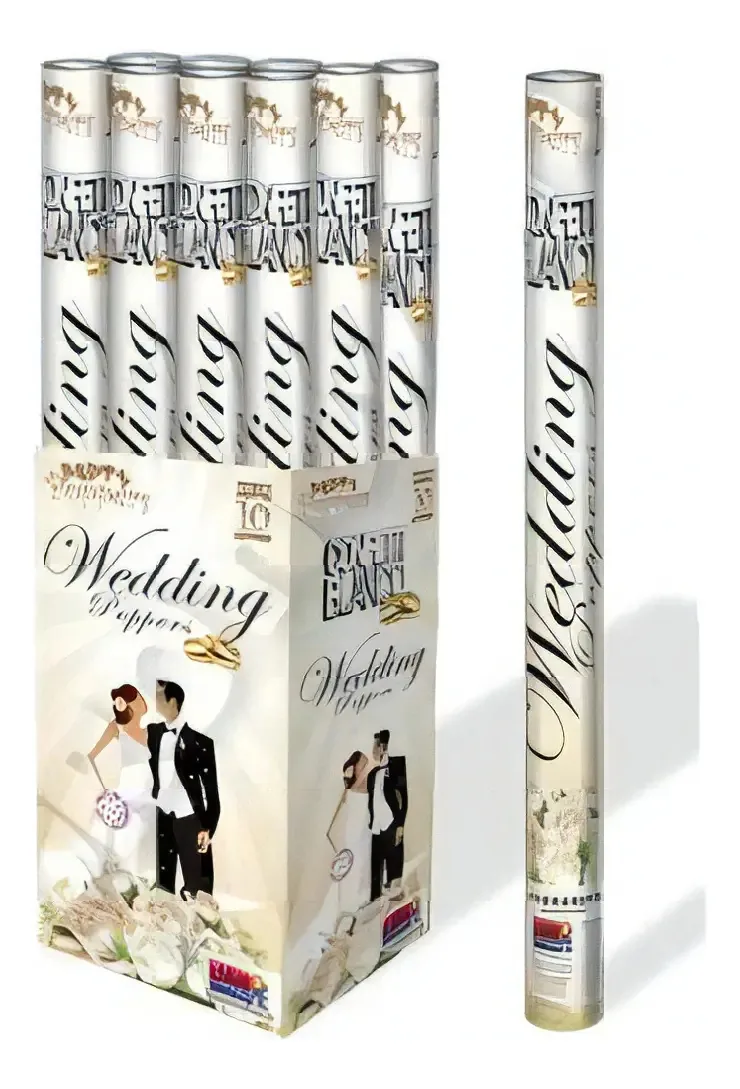 Canhão lançador de confetes brancos Bazooka Wedding 60 cm