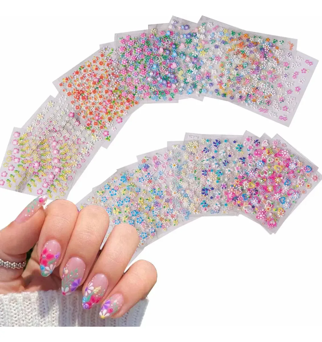 Adesivos decorativos para unhas, flores em 3D, 30 folhas e flores