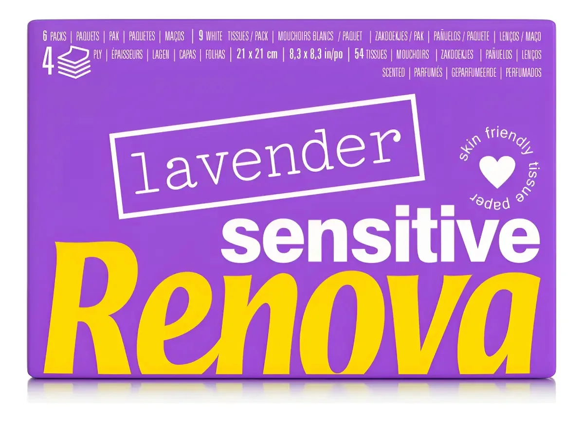 Lenços Faciais de Bolso Renova Lavanda Sensitive 6 Pacotes