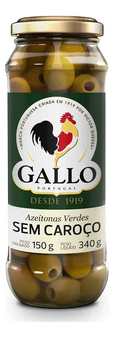 Azeitona Verde Em Conserva Sem Caroço Gallo Vidro 150g
