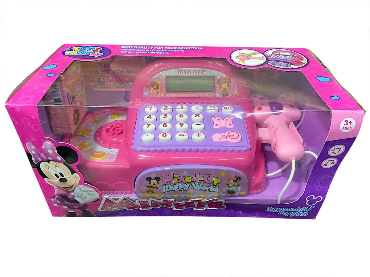 Brinquedo de caixa registradora com scanner de supermercado Minnie Mouse - rosa