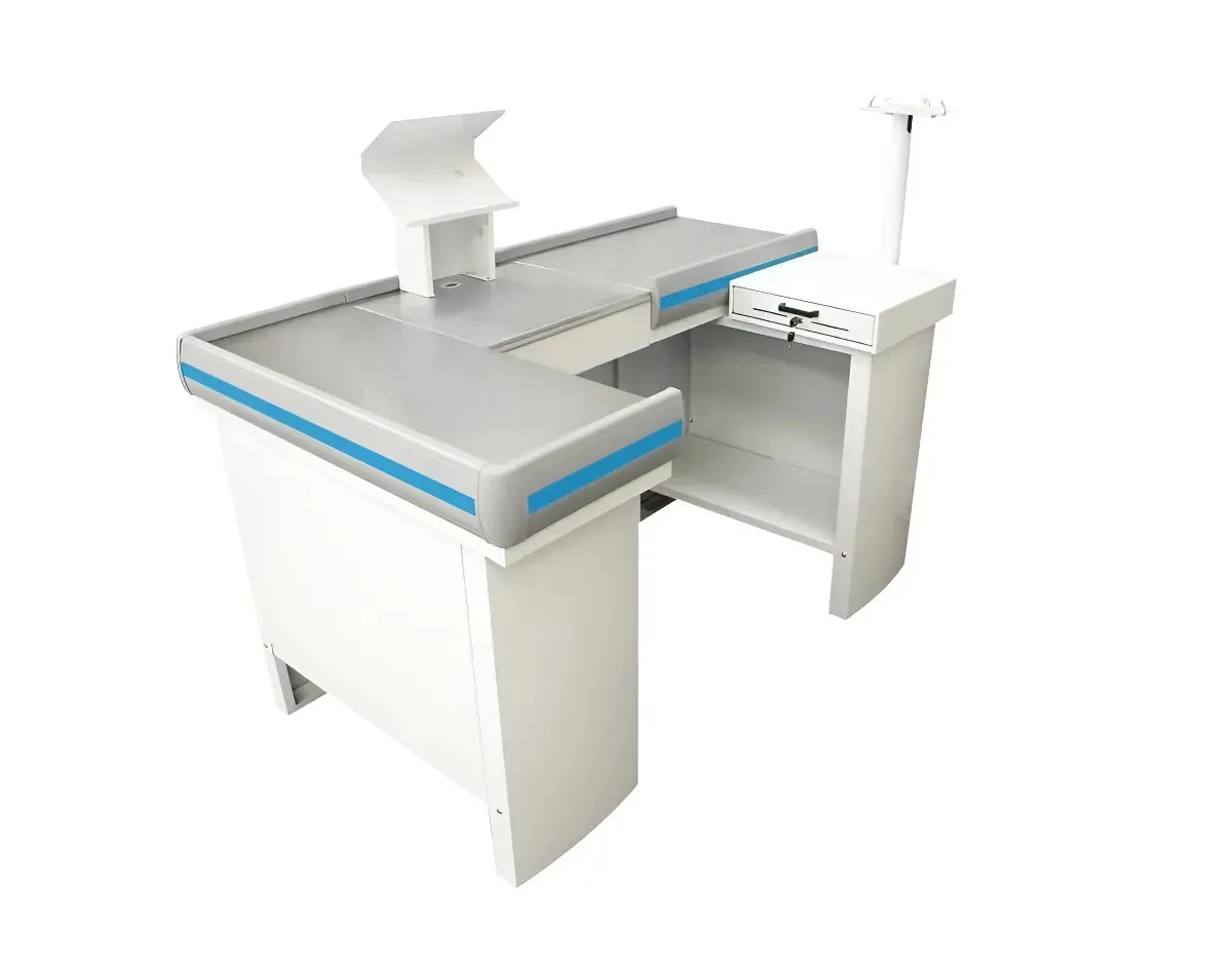 Check-out Caixa Supermercado 1,55m Com Furação + Kit Innal Cor Branco Perfil Azul