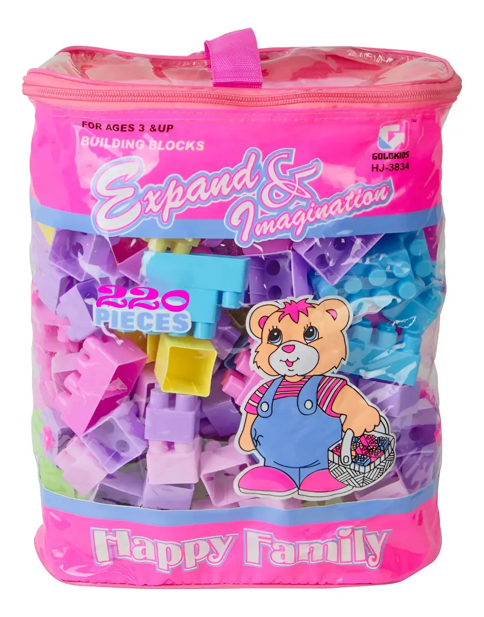 Bolsa de brinquedos de construção rosa 220 blocos General