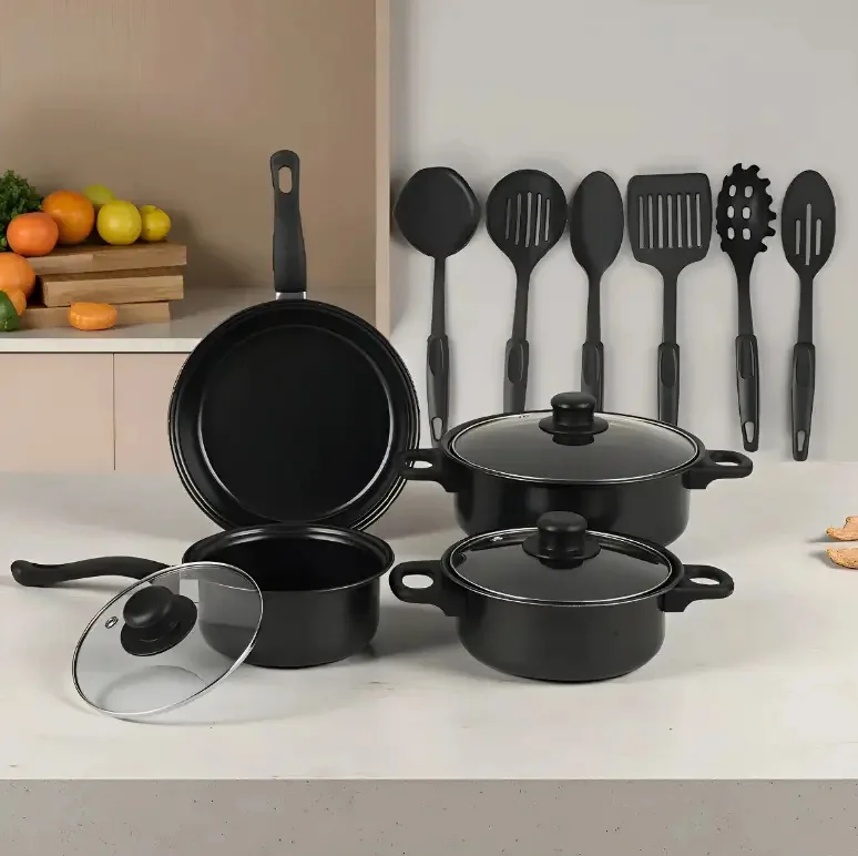 Conjunto de utensílios de cozinha de aço inoxidável de 13 peças para panelas, bateria, utensílios de cozinha antiaderentes, panelas de cozinha