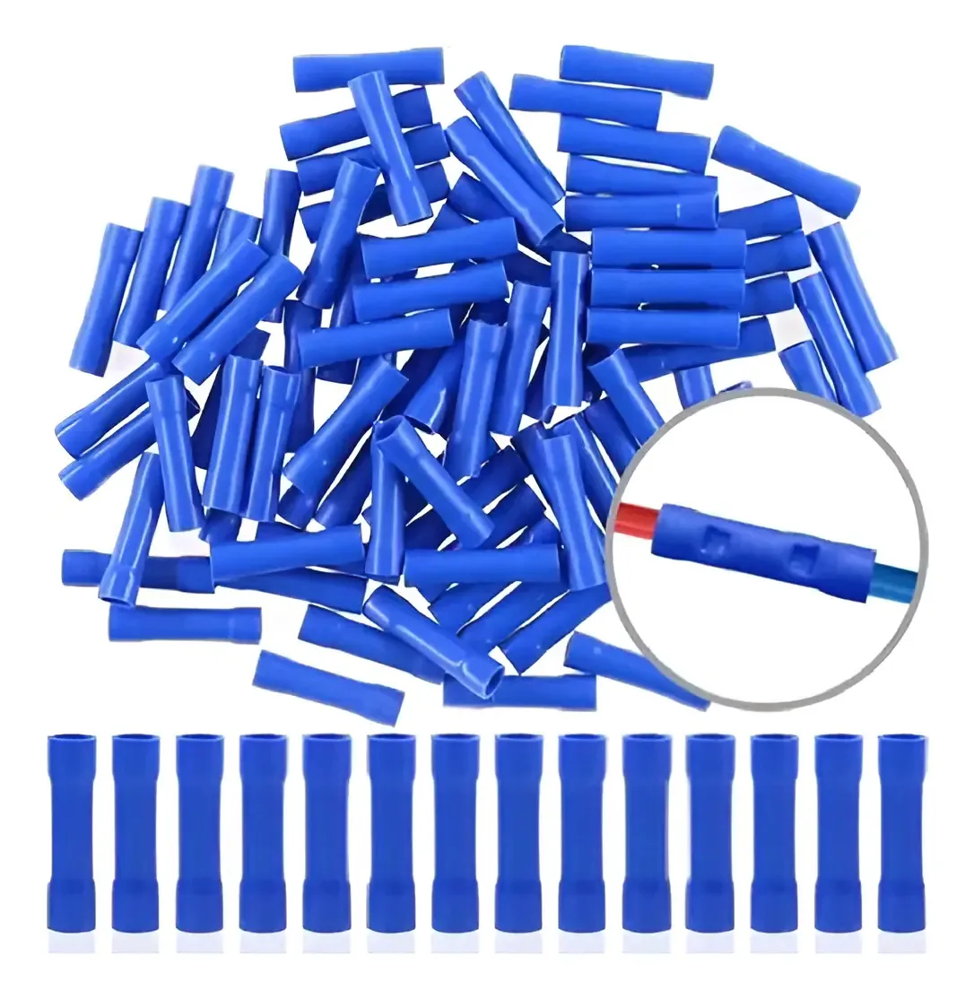 Kit 100 Conectores Luva Emenda Isolado Azul 2,5mm XLR Crimper