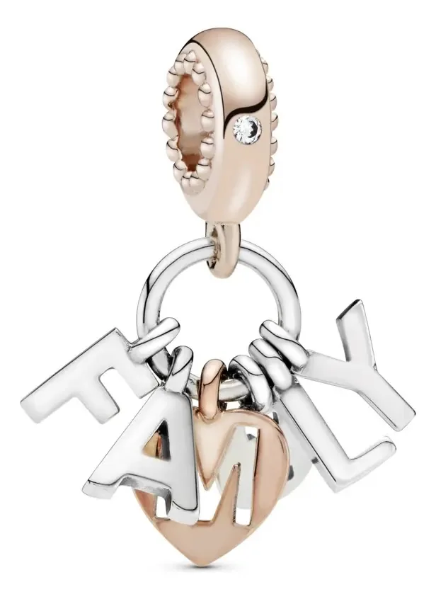 Charm Pendant Family Pingente coberto em ouro rosa 14k