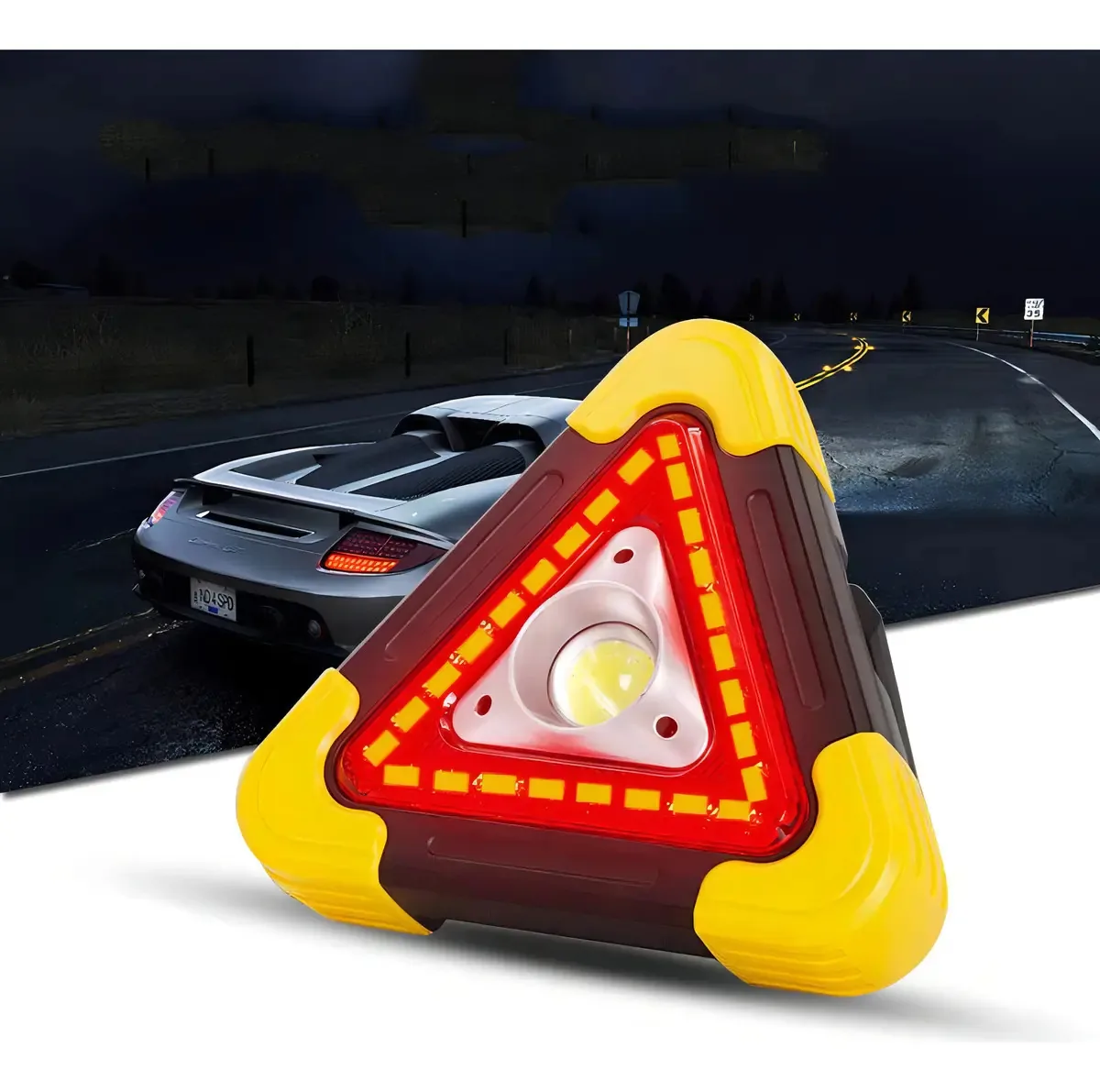 Triângulo Sinalização Carro Moto Led 4 Modos Recarregável