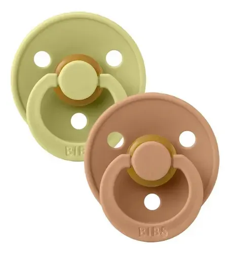 Conjunto de chupetas Bibs, 2 chupetas naturais sem bpa, tamanho 1 cor, mamilo redondo Meadow-Earth, período de idade de 0 a 6 meses