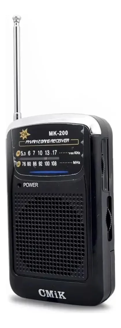Rádio portátil AM/FM vertical Mk-200, cor preta
