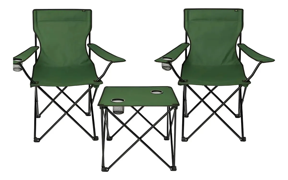 Conjunto de 2 cadeiras dobráveis para acampar com copo e mesa Posa
