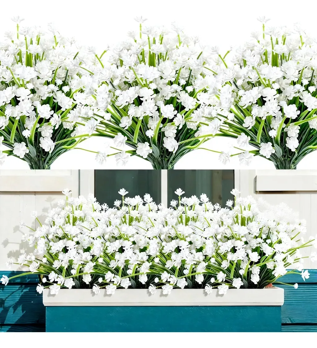 8 peças de plantas artificiais Baby's Breath, flores decorativas brancas