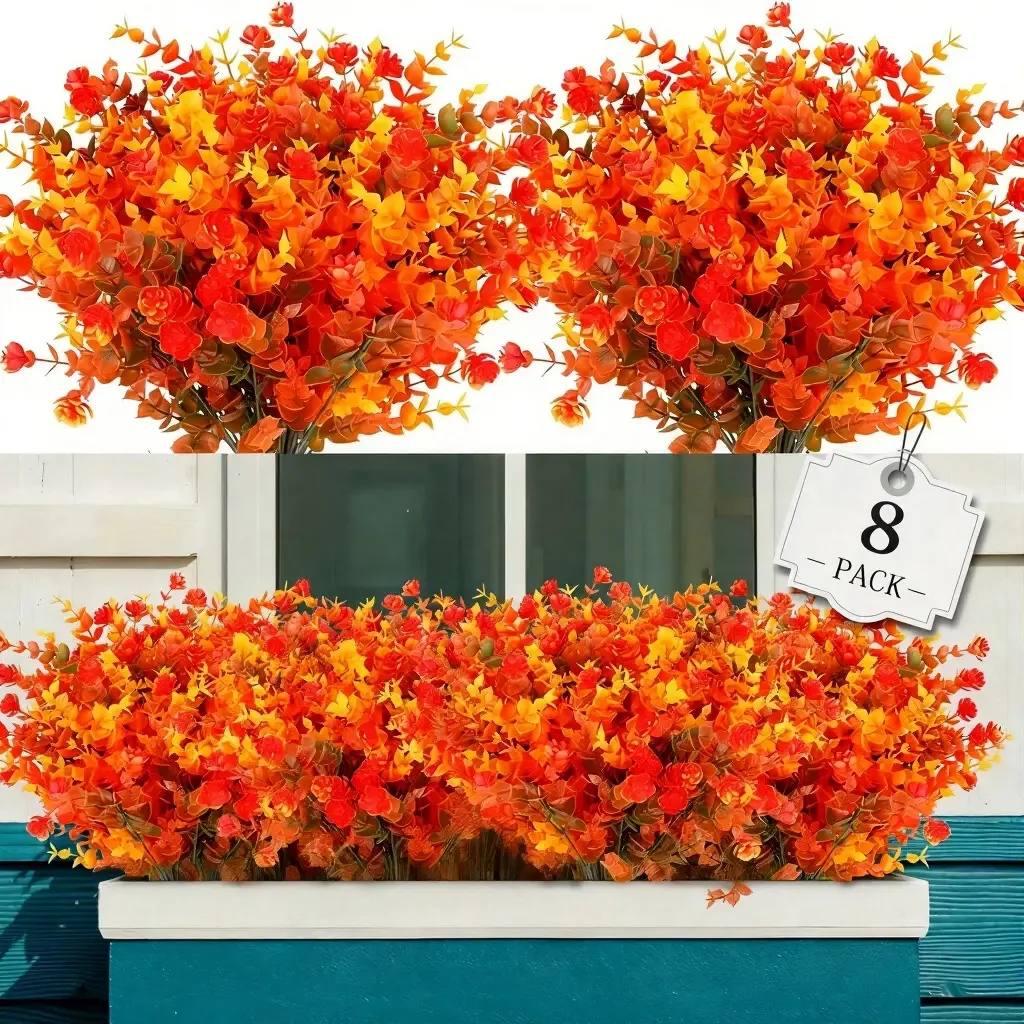 8 peças de plantas artificiais Baby's Breath, flores de laranja decorativas