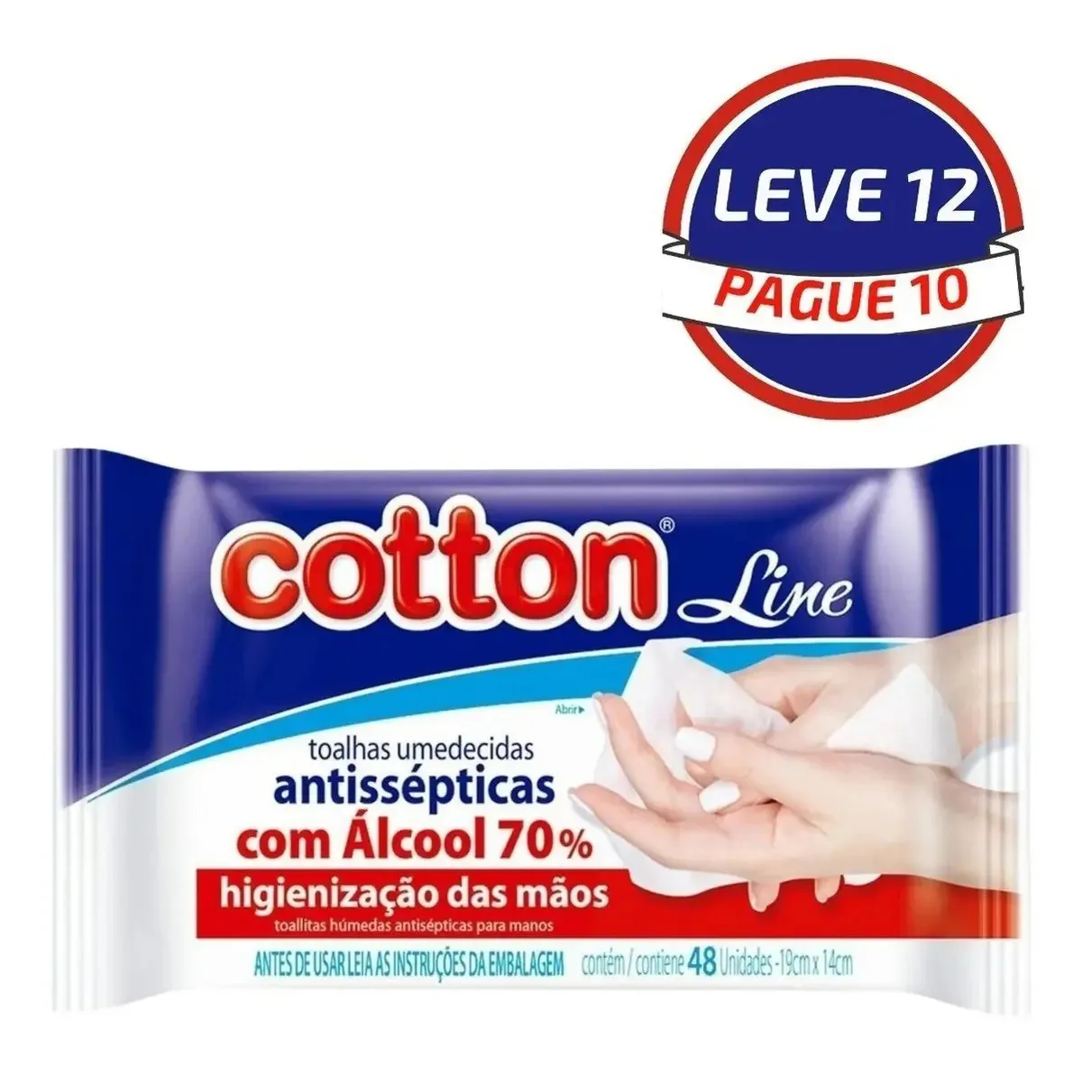 Kit 12 Toalhas Lenços Umedecidas Antissépticas Alc 70% 48un