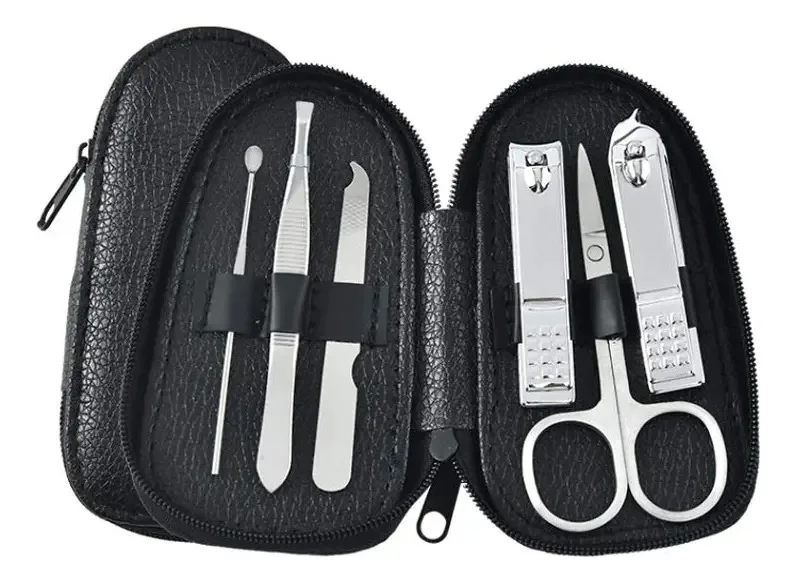 Conjunto de manicure NNR, conjunto de cortadores de unhas, 6 ferramentas de manicure, conjunto profissional de beleza portátil para homens e mulheres, cortadores de unhas com estojo de couro...
