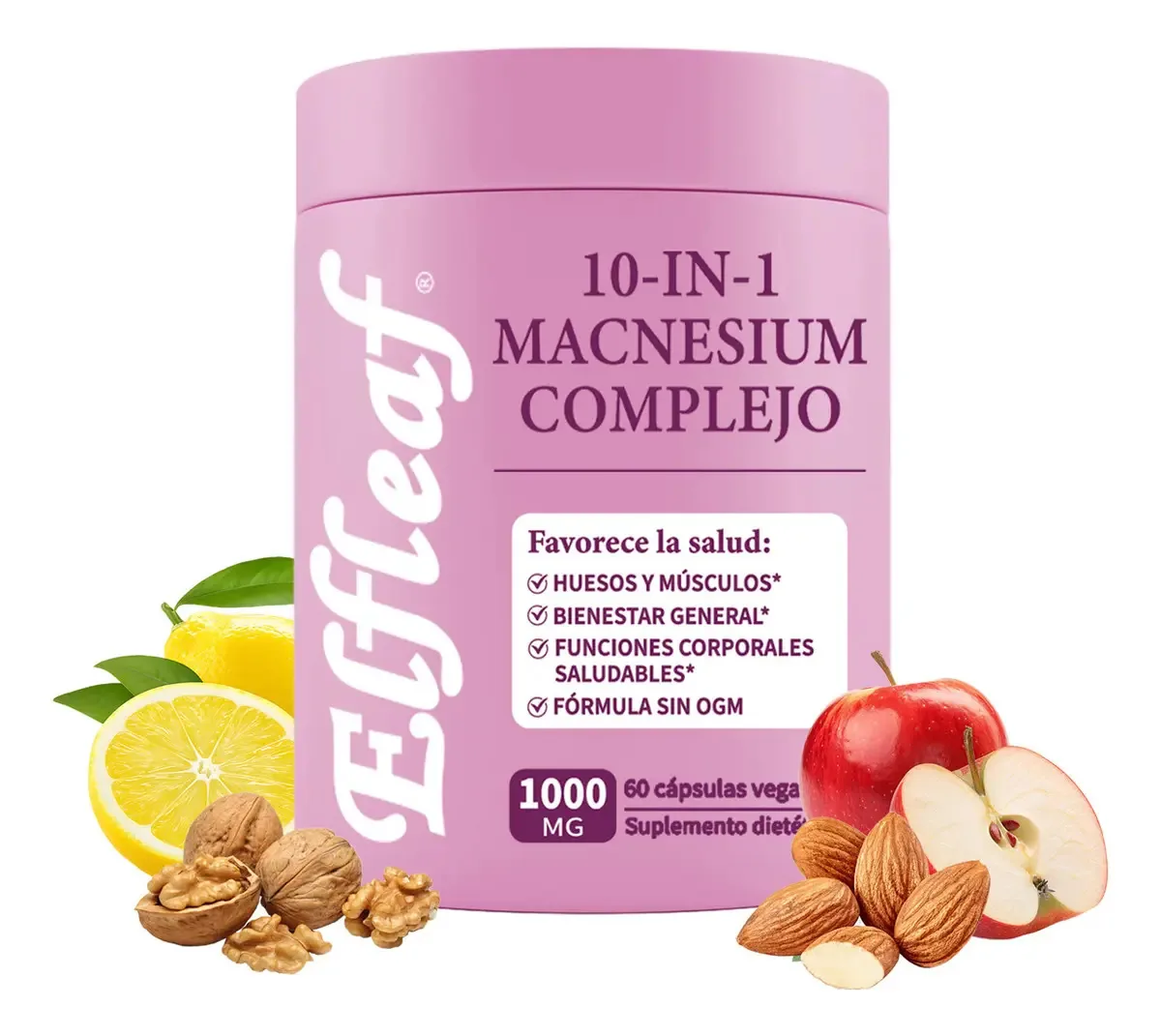 Complexo de magnésio Elfleaf 10 em 1.1000 mg de magnésio 60 cápsulas, absorção máxima, suplementos de magnésio quelatado, promove o sono, a saúde neurológica e cardíaca