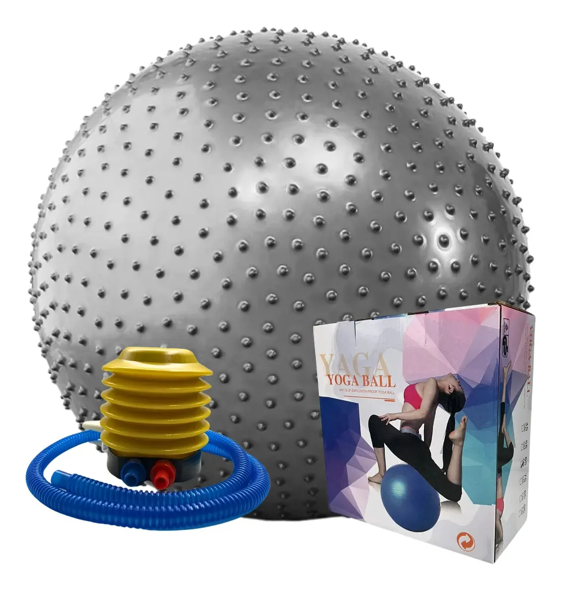 Bola de Pilates ou bola de ioga e pilates de 65 cm+inflador cinza ouriço
