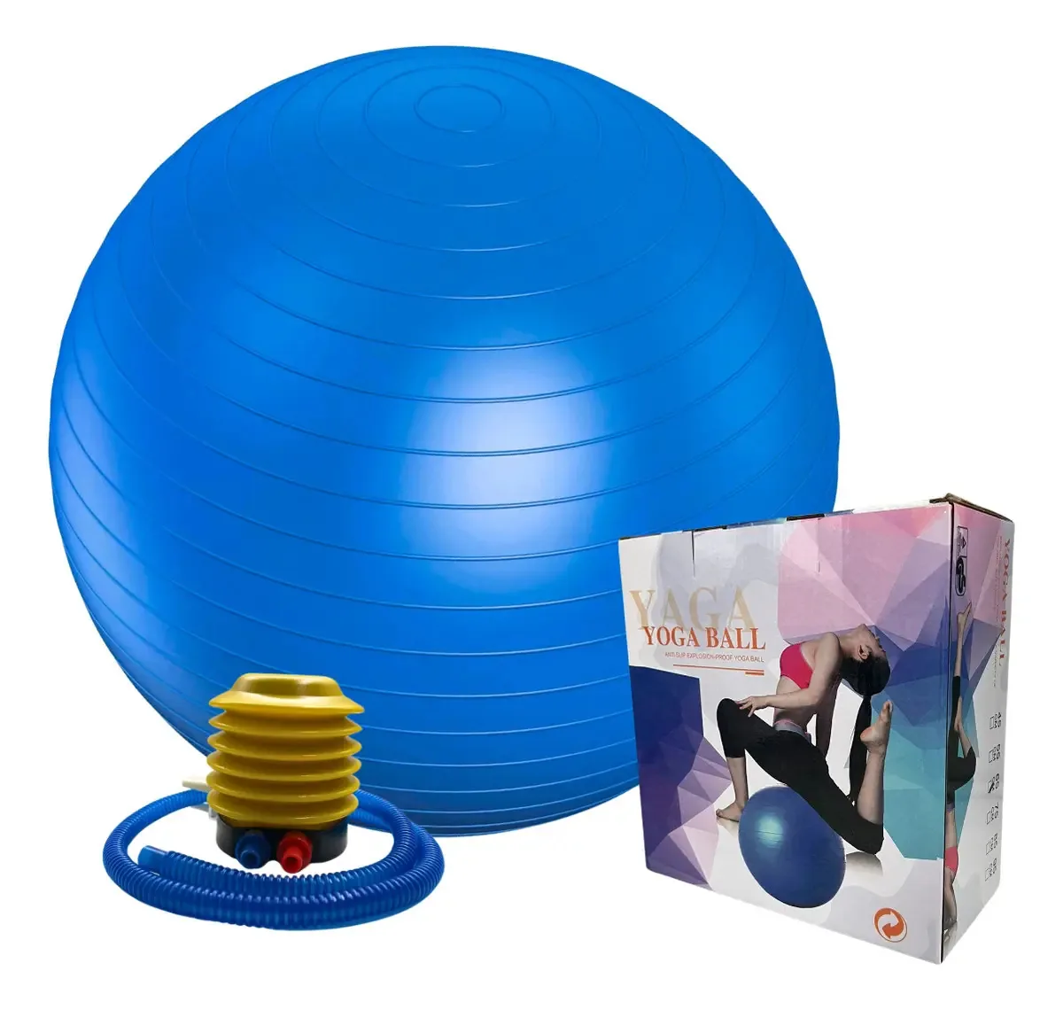Bola de Pilates ou bola de ioga e Pilates de 65 cm+inflador azul plano