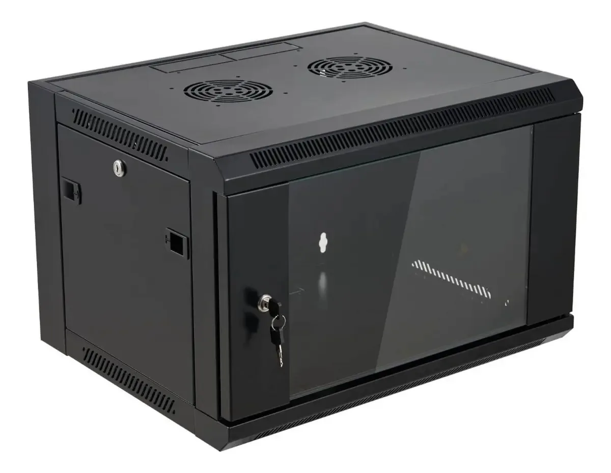 Rack Nrg+ 6u de parede ou piso - vidro temperado com fechadura preta
