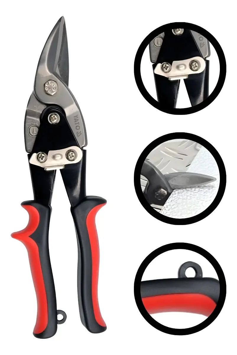 Tesoura de aviação cortada Durlock Left 250 mm Yato Black com placa vermelha