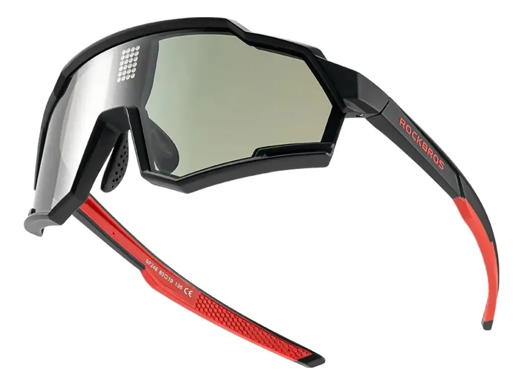 Lentes esportivas Rockbros, chip inteligente, fotocrômicas, UV, lentes transparentes, moldura preta e vermelha