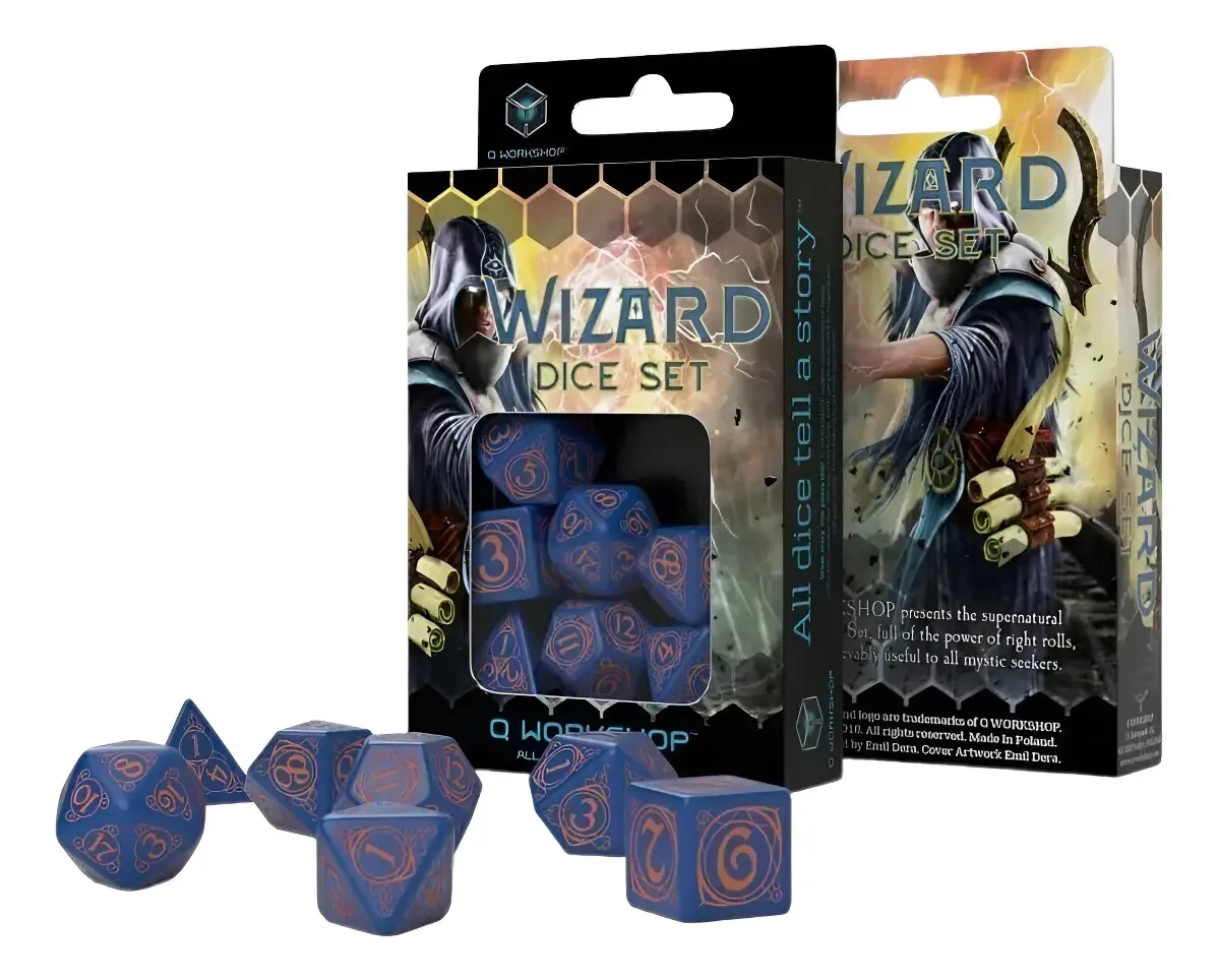 Kit De Dados Wizard Dark Blue & Orange Q Workshop