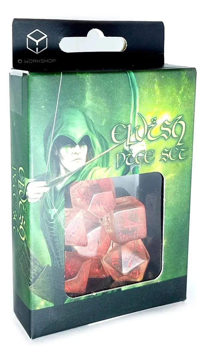 Kit Dados RPG Q-Workshop Elvish Translúcido Vermelho 7 Peças