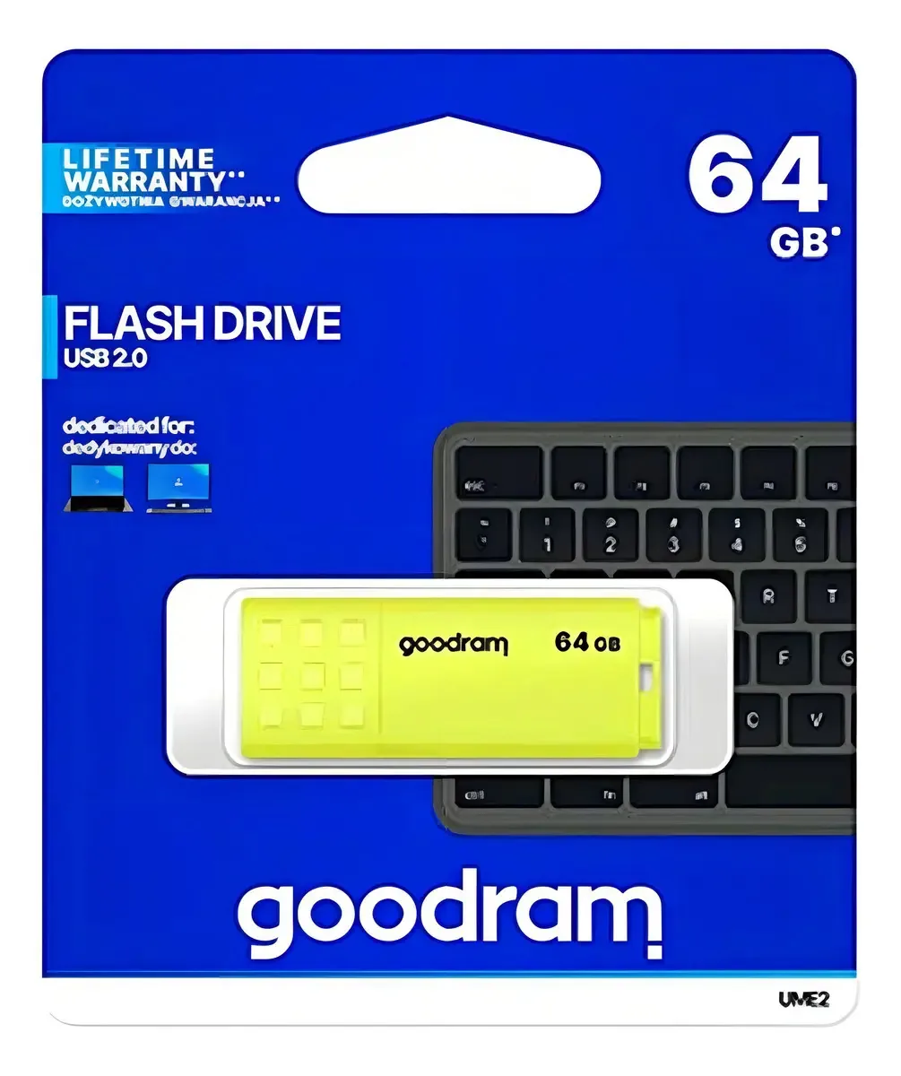 Pen Drive GOODRAM UME2 de 64GB com USB 2.0 Amarelo