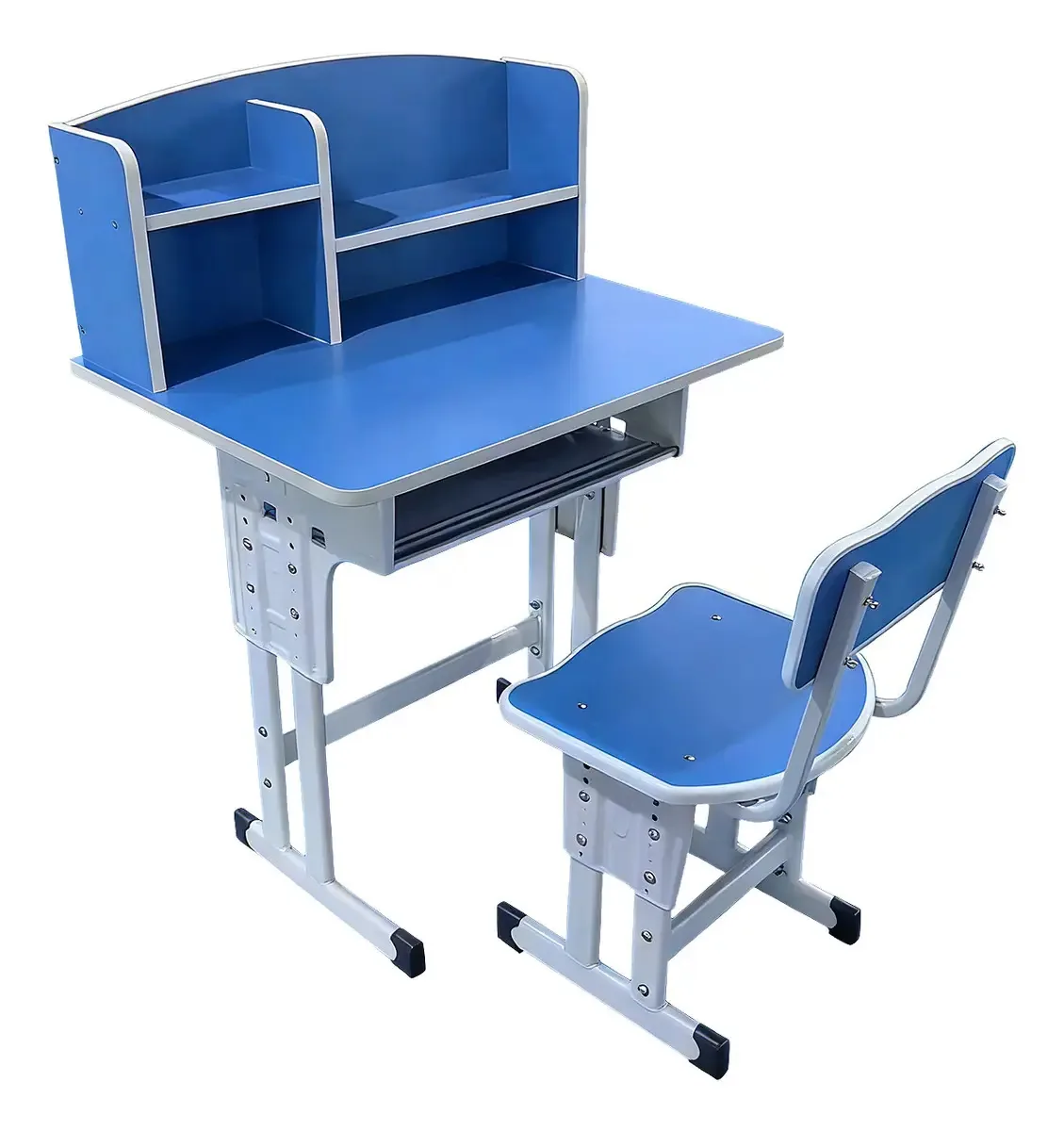 Mesa Ergonômica para Crianças com Estante Cadeira Ajustável Azul Aço